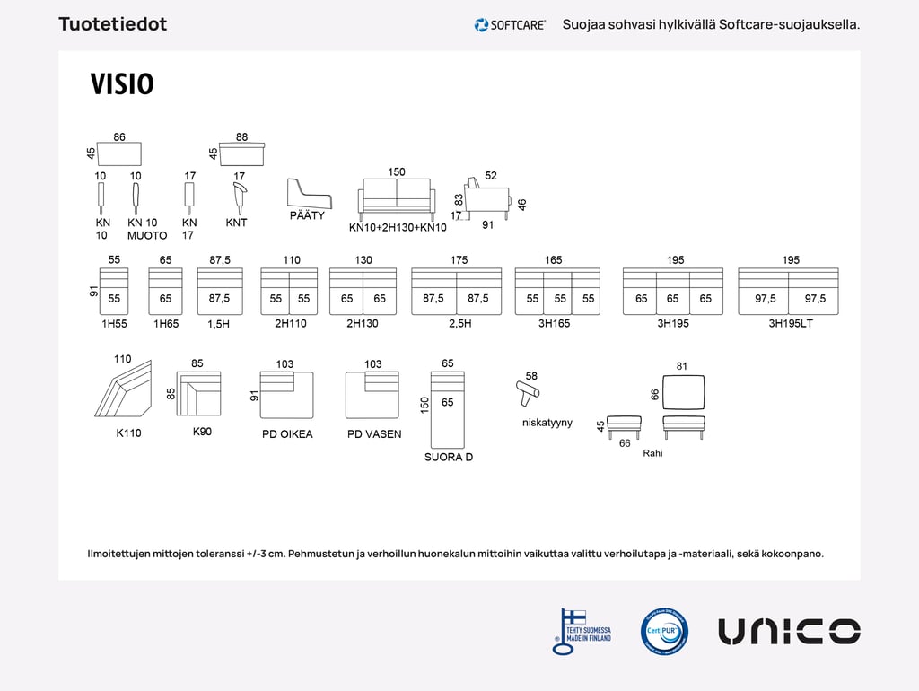 Visio 3-istuttava divaanisohva